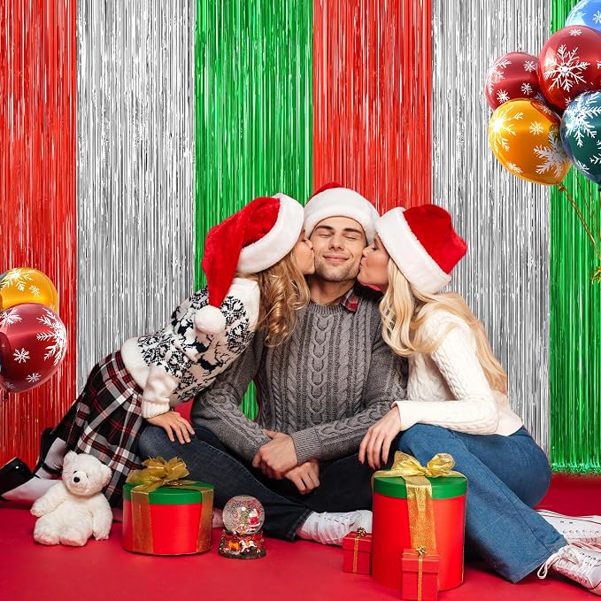 2 Pack Christmas Backdrop, Metallic Xmas Backdrop Fringe Curtains Foil Tinsel - Image 7