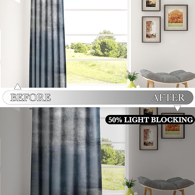 Asuexpect Dusty Blue Abstract Curtains 2 Panels Set Navy Grey Geometric Curtain - Image 2