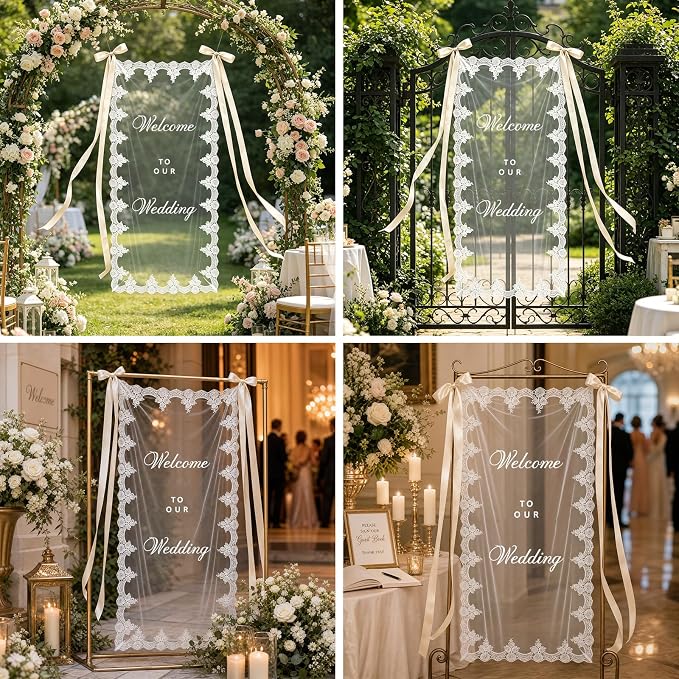 150x60cm Large Sheer Lace Wedding Welcome Banner Sign - Image 4