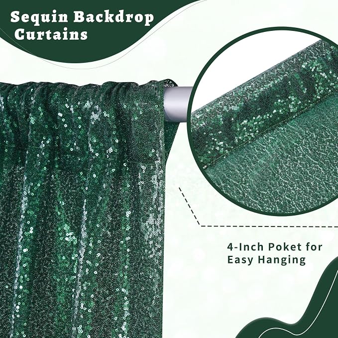 Emerald Green Sequin Curtains Backdrop 6 Pcs 2FTx8FT Shiny Shimmer Fabric | - Image 5