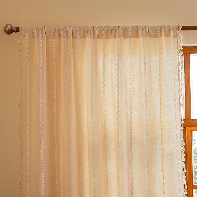 Sutuo Home Boho Curtains for Bedroom Living Room, Light Filtering Linen - Image 5