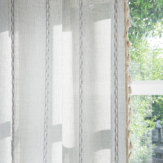 Sutuo Home Boho Curtains for Bedroom Dining Room Kitchen, Semi Blackout Linen - Image 3