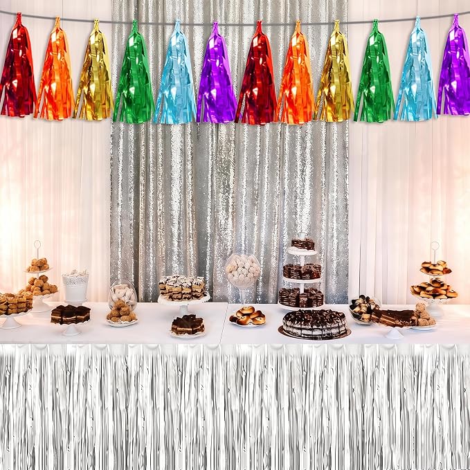 3P Lake Blue Orange-Red-Gold-Silver-Purple Tassel Banner Garland Metallic Foil - Image 6