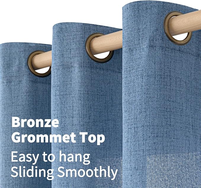 YoungsTex Blue Short Linen Curtains 45 Inches Length, Bronze Grommet Light - Image 6