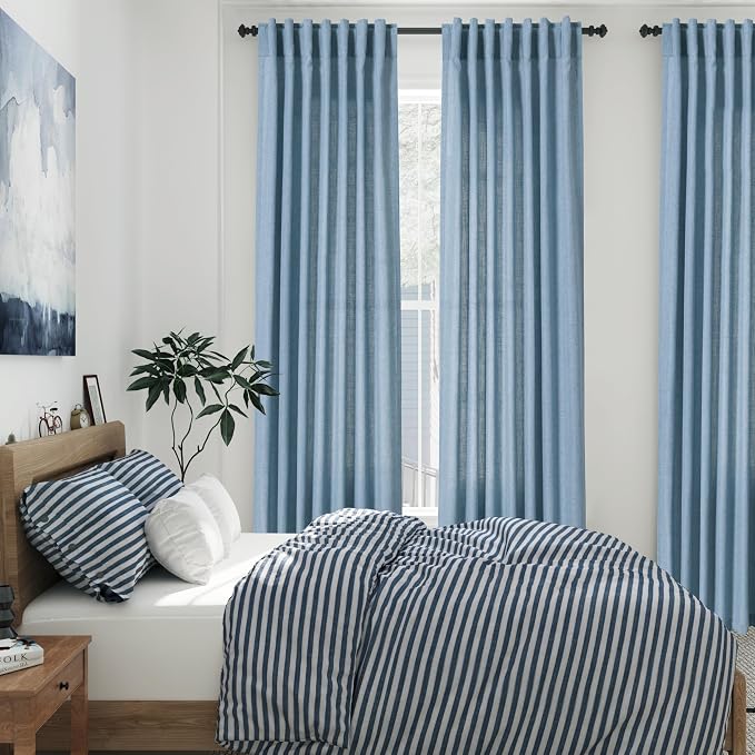 Dusty Blue Linen Curtains 95 Inch Length - Image 2