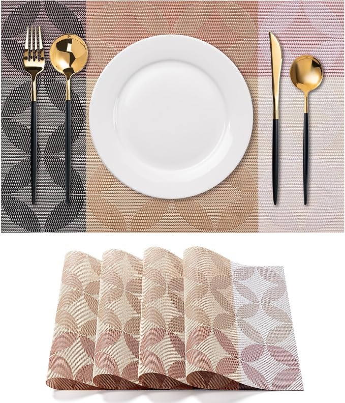 Placemats Set of 4 Washable Indoor | Outdoor Vinyl Place Mats by CADONO