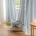 Boho Curtains for Bedroom Embroidery Striped Farmhouse Linen Curtains 63 Inch by BCLBUSTE
