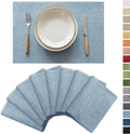 Demetex Placemats Set of 8 Heat Resistant Blue Placemats Soft Washable Linen by DEMETEX