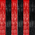 Black Red Fringe Curtain Party Streamers 2Pack 3.3 x 8.3 Ft Foil Fringe by UWPVOWSR