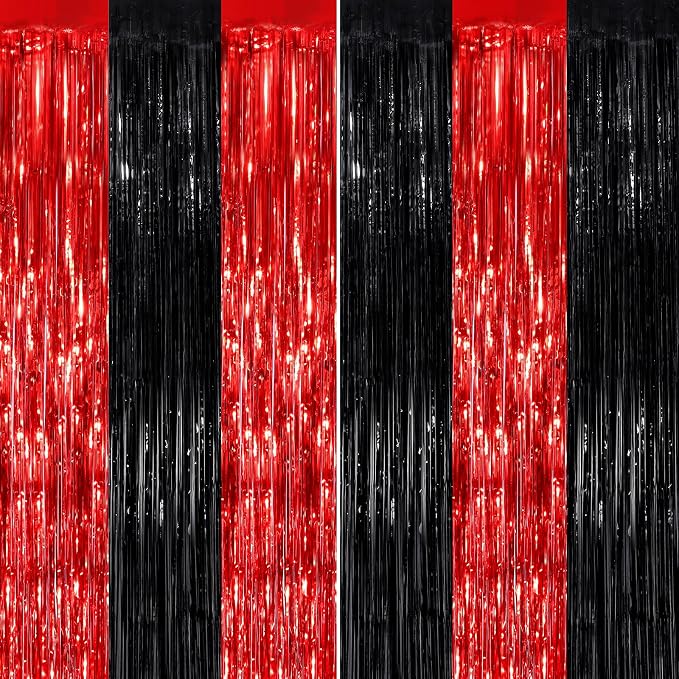 Black Red Fringe Curtain Party Streamers 2Pack 3.3 x 8.3 Ft Foil Fringe by UWPVOWSR
