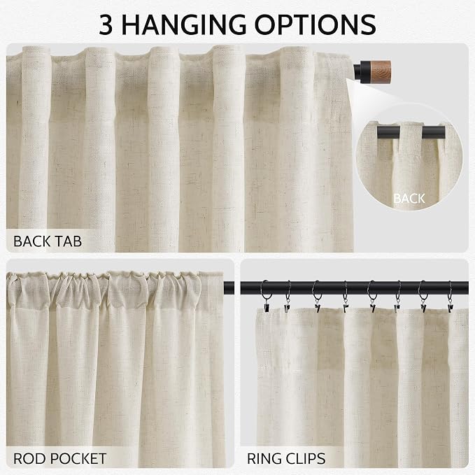 Vanilla Linen Curtains for Living Room 63 Inch Length Luxury Light Filtering - Image 2