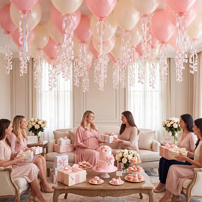 Gejoy 60 Pcs Pink Bow Birthday Party Decoration Set 12inch Pastel Balloons | - Image 3