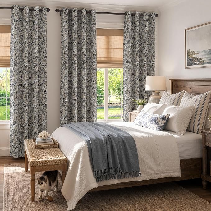 jinchan Blue Damask Curtains 84 Inch Room Darkening Grommet 2 Panels | Blackout - Image 7