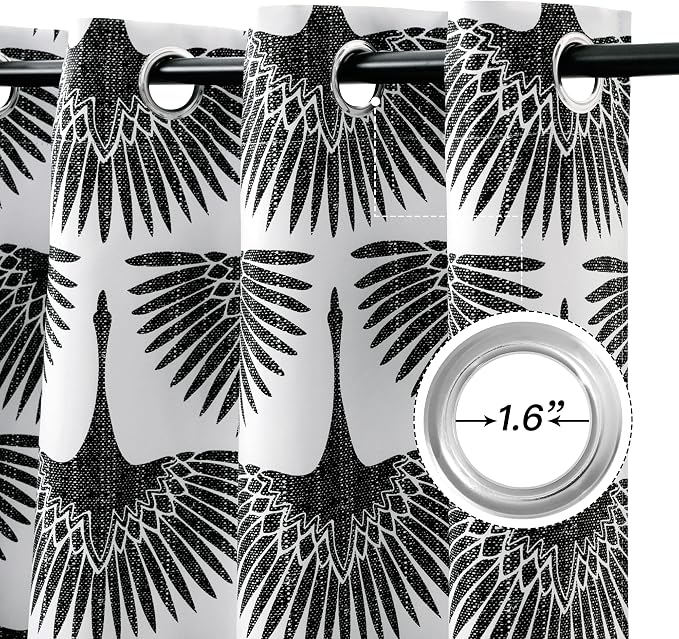KGORGE Blackout Curtains Bird Pattern Black 52" x 72" 2 Panels - Image 5