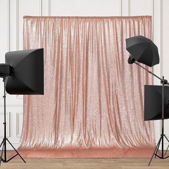 PartyDelight Rose Gold Sequin Backdrop 6x8ft Sparkly Photo Curtain | 4 Inch Rod - Image 7