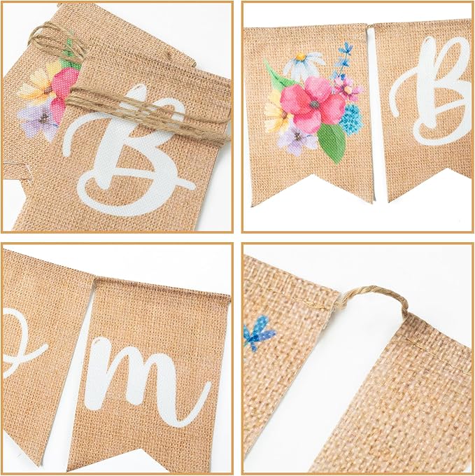 ANGOLIO 2Pcs Floral Baby in Bloom Burlap Banner - Image 3