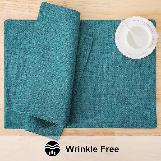 Faux Cotton Linen Placemats Set of 6, Cloth Washable Farmhouse Dining Table Mats - Image 5