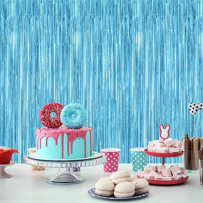 2 Pack Backdrop Curtains, 3.28 Feet x 7.05 Feet Sky Blue Foil Tinsel, Metallic - Image 7