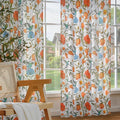 White Floral Linen Curtains, Boho Whimsical Bird Print Curtains by JOOJA