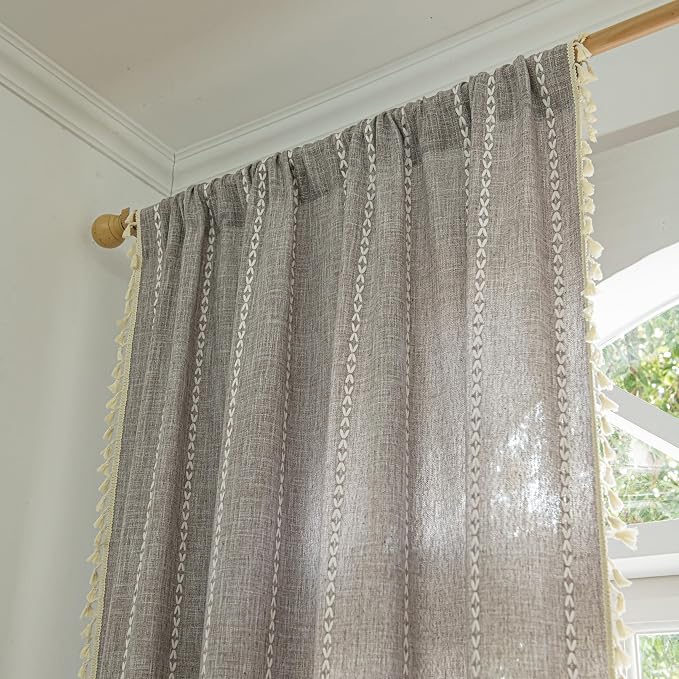 Sutuo Home Boho Curtains for Kitchen Bedroom Dining Room, Linen Farmhouse - Image 3