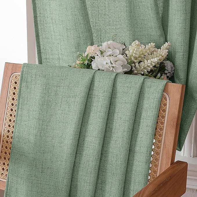 Tollpiz Linen Curtains Bedroom Rod Pocket Semi Sheer Curtain Burlap Light - Image 6