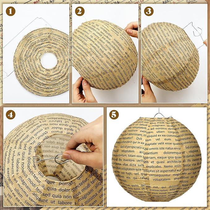 Baquler 12 Pcs Vintage Book Hanging Paper Lanterns Party Decorations, 8 Inch - Image 3