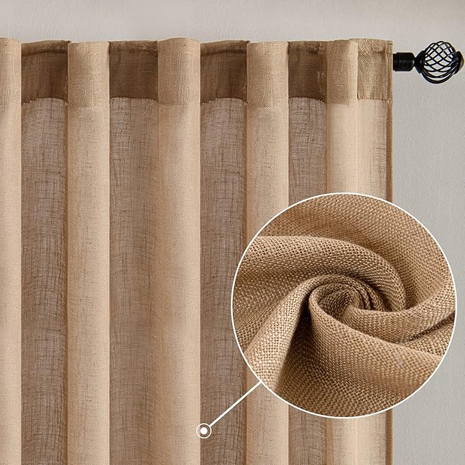 MIULEE Brown Linen Curtains 52x72 Inch - Image 2