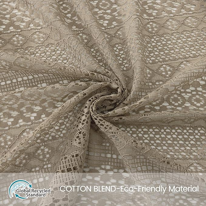 WAZZIO Boho Lace Curtains 45 Inches 2 Panel, Light Filtering Privacy Tassel & - Image 3
