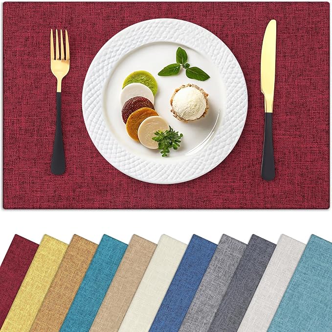 Homaxy Cloths Placemats for Dining Table Set of 6, Cotton Linen Blend Table Mats by Homaxy