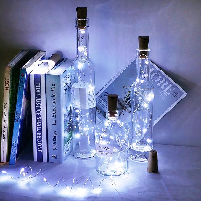 Wine Bottle Lights with Cork Switch, 15 LED 8 Pack Battery Operated Mini Fairy Copper Wire Cork String Lights for Party Wedding Christmas Festival Decoration (Cool White)