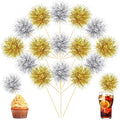Chinco 100 Pcs Foil Firework Cupcake Toppers Gold and Silver Sparkle Tinsel by Chinco
