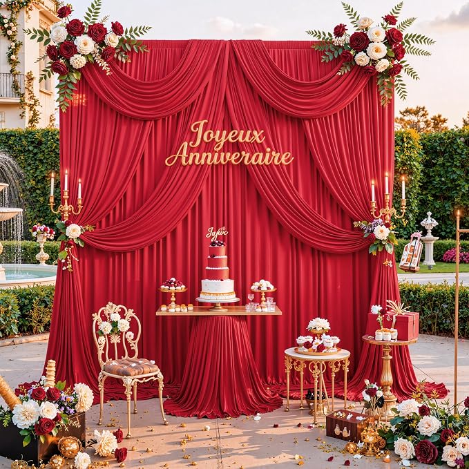 Outpain 20 ft x 8 ft Red Backdrop Curtain Panels, 4 Panels 5 ft x 8 ft Wrinkle - Image 2