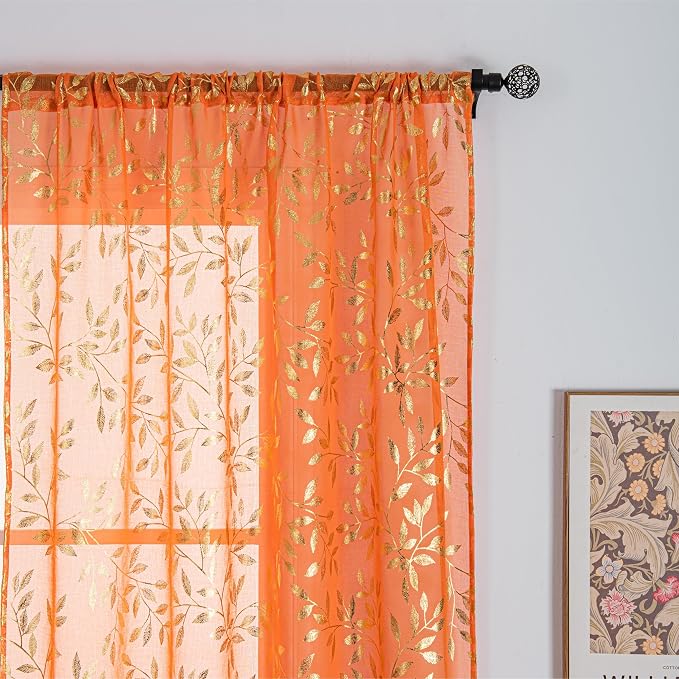 Sutuo Home Orange Sheer Curtains 84 Inches Long - Image 4