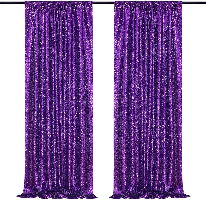 Purple Sequin Backdrop Curtains Party Photo Glitter Drapes 2 Pcs 2FTx8FT | by B-COOL