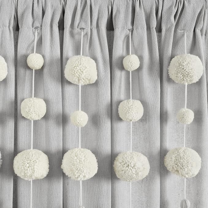 Lush Decor Boho Pom Pom Tassel Linen Textured Window Curtain Panel, Single 52" - Image 3
