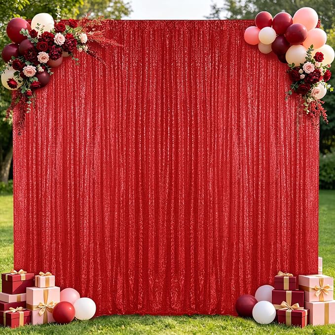 Hahuho Red Sequin Backdrop Curtain, Party Decoration（1 Panels, 4FT x 8FT by Hahuho