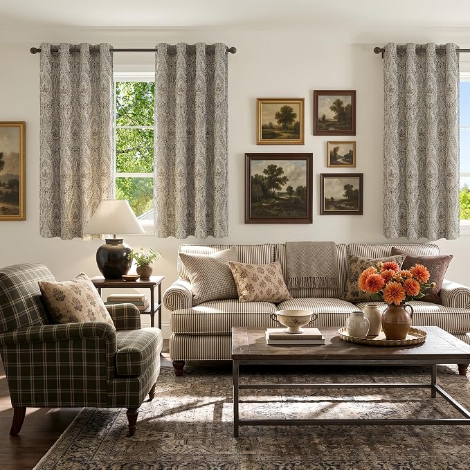 jinchan Grey Damask Curtains 63 Inch Room Darkening Grommet 2 Panels | Blackout - Image 8