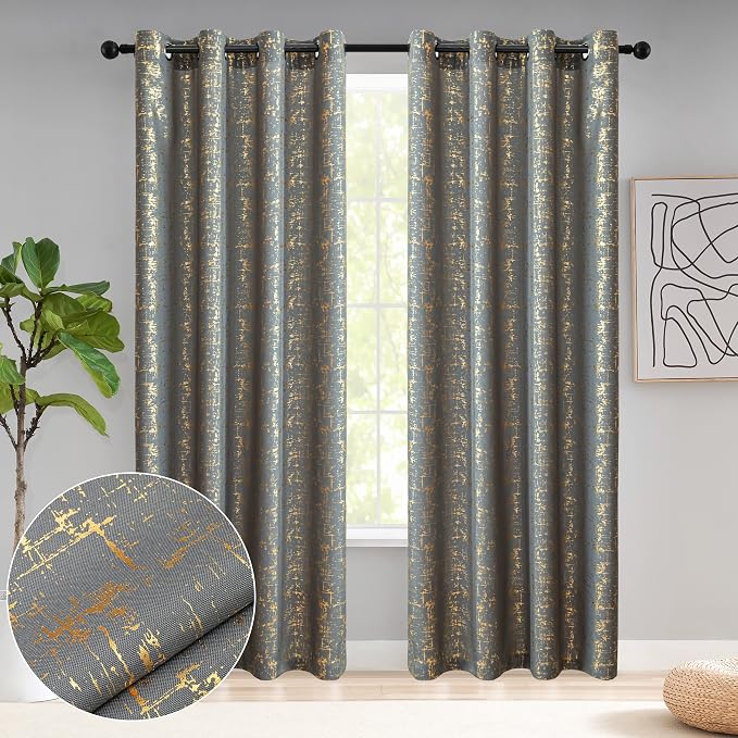 Taisier Home Gold Foil Print Linen Textured Curtains - Image 6