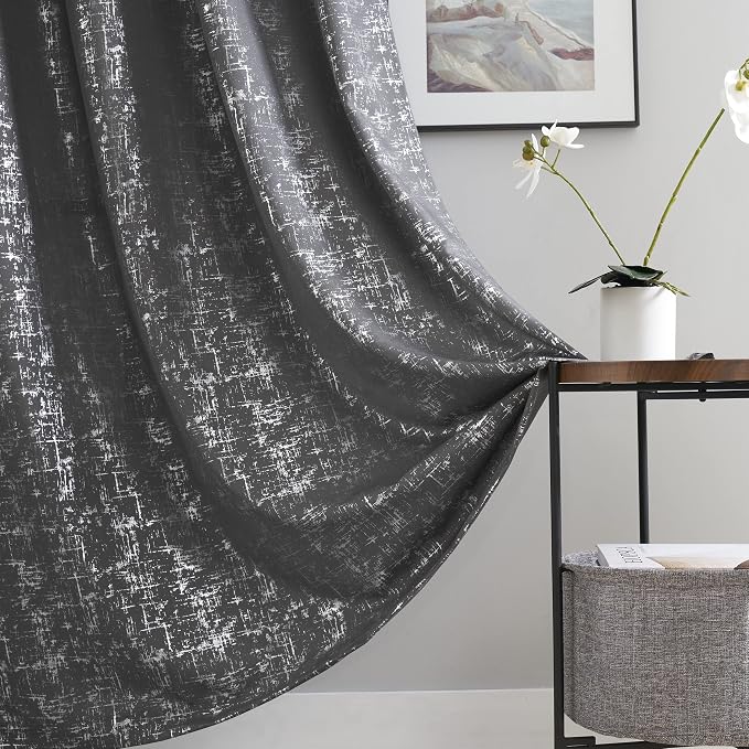 Taisier Home Silver Solid Dots Curtain Foil Print Grommet Room Darkening Linen - Image 5