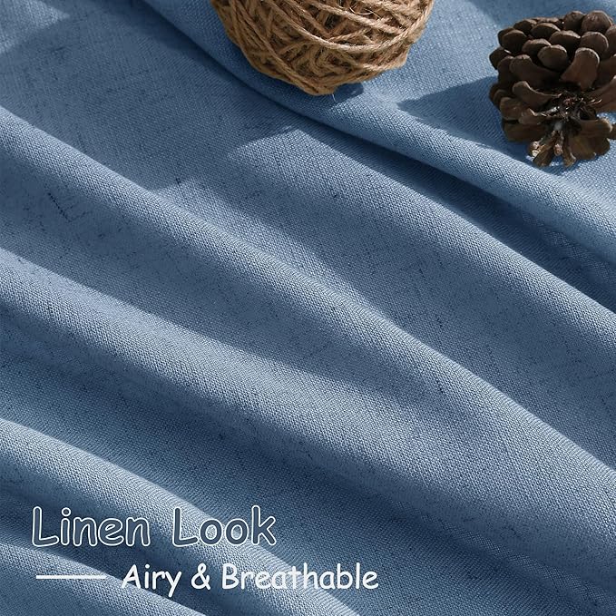 Linen Stone Blue Curtains 108 inch Living Room Back Tab Light Filtering Semi - Image 3