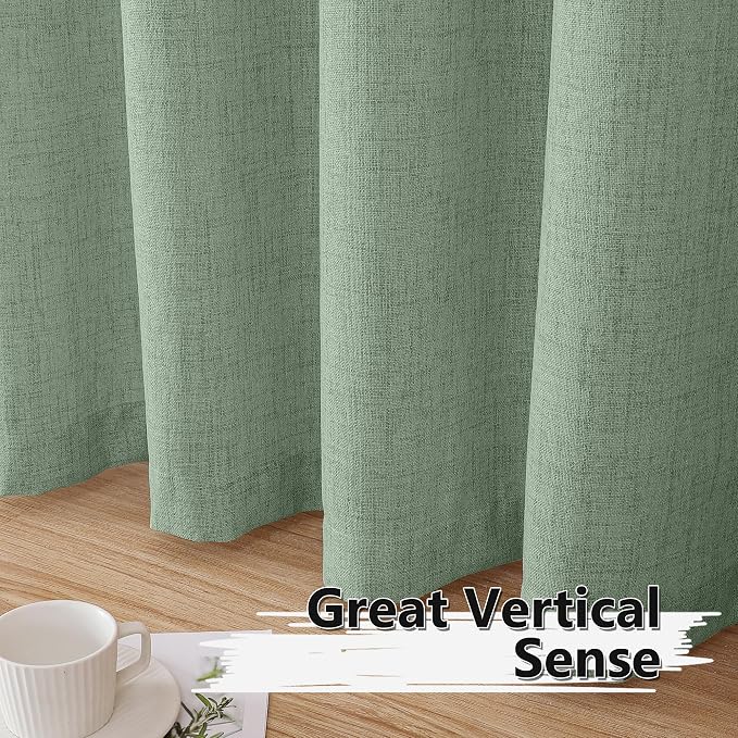 Tollpiz Short Linen Curtains Bedroom Rod Pocket Semi Sheer Curtain Burlap Light - Image 4