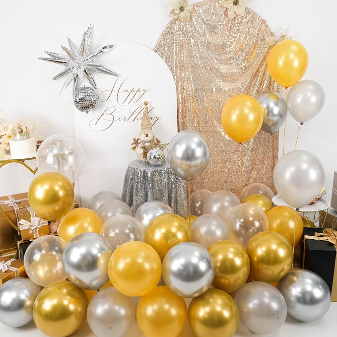 60pcs Gold and Silver Balloons, Metallic Pearl Silver Gold Balloons Clear - Image 3