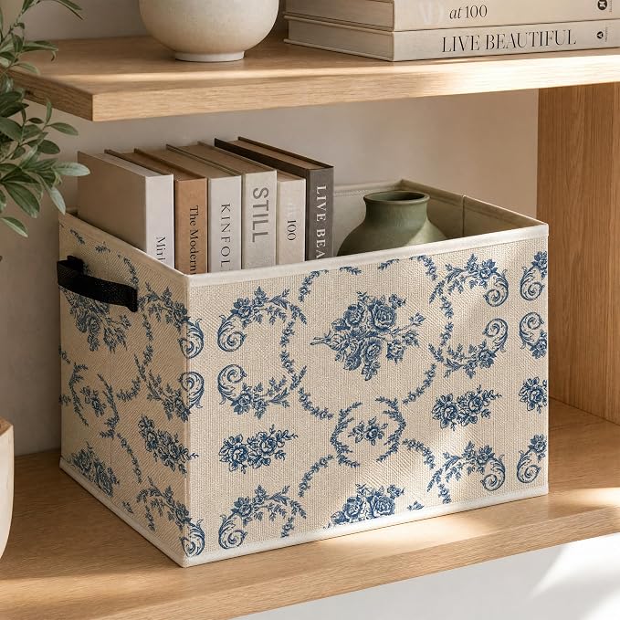 Blue Floral Foldable Storage Bins Box - Image 3