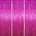 Voircoloria Pink Foil Fringe Backdrop Curtains, 3 Pack | Tinsel Streamers by Voircoloria