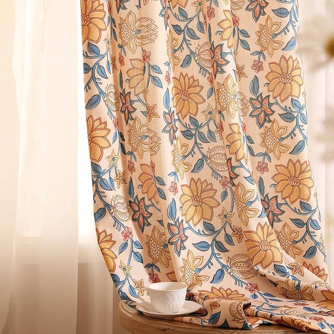 Designer Vintage Linen Printed Curtain, 2 Panels, kitchen Bedroom Living Room - Image 8