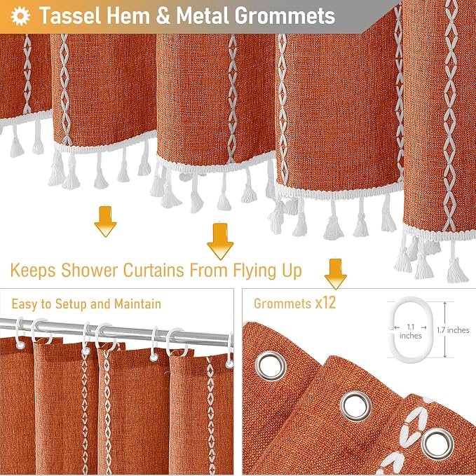 72x78 Long Farmhouse Linen Heavy Duty Shower Curtain, Burnt Orange | Tall Size - Image 5