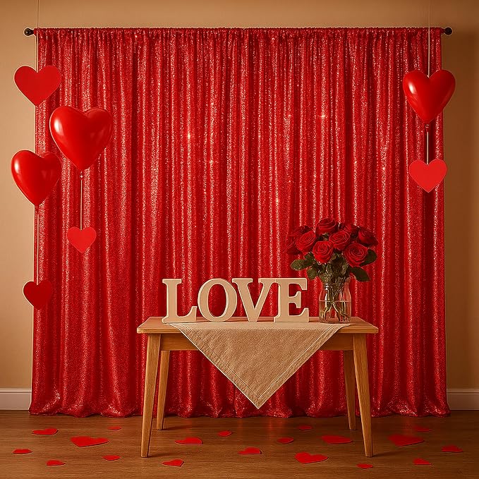 PartyDelight Red Sequin Backdrop Curtains 2x8ft 4 Panels | Sparkly 3mm sequins - Image 4