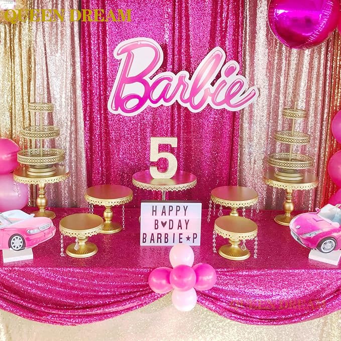 Hot Pink Sequin Backdrop 2 Panels 2FTx8FT Photo Backdrop Curtains Glitter | - Image 3