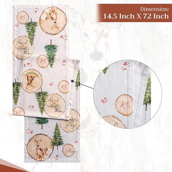 Maison d' Hermine Table Runner 100% Cotton Single Layer Table Runners 72 inches Long for Thanksgiving Christmas Decorations Home Kitchen Dining Party Wedding (Mountain Life, 14.5" x 72")
