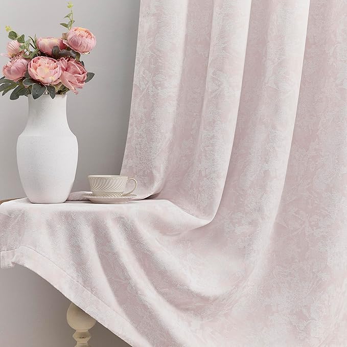 Beauoop Pink Floral Jacquard Blackout Sliding Door Curtains 100x84 1 Set | - Image 4